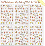 6 Blatt Herbst Nagelsticker,Ahornblatt Selbstklebend Nagelaufkleber,Herbst Nagelsticker,Nageldesign Zubehör,Nagelkonstklistermärke,Selbstklebende Deko Für Nägel