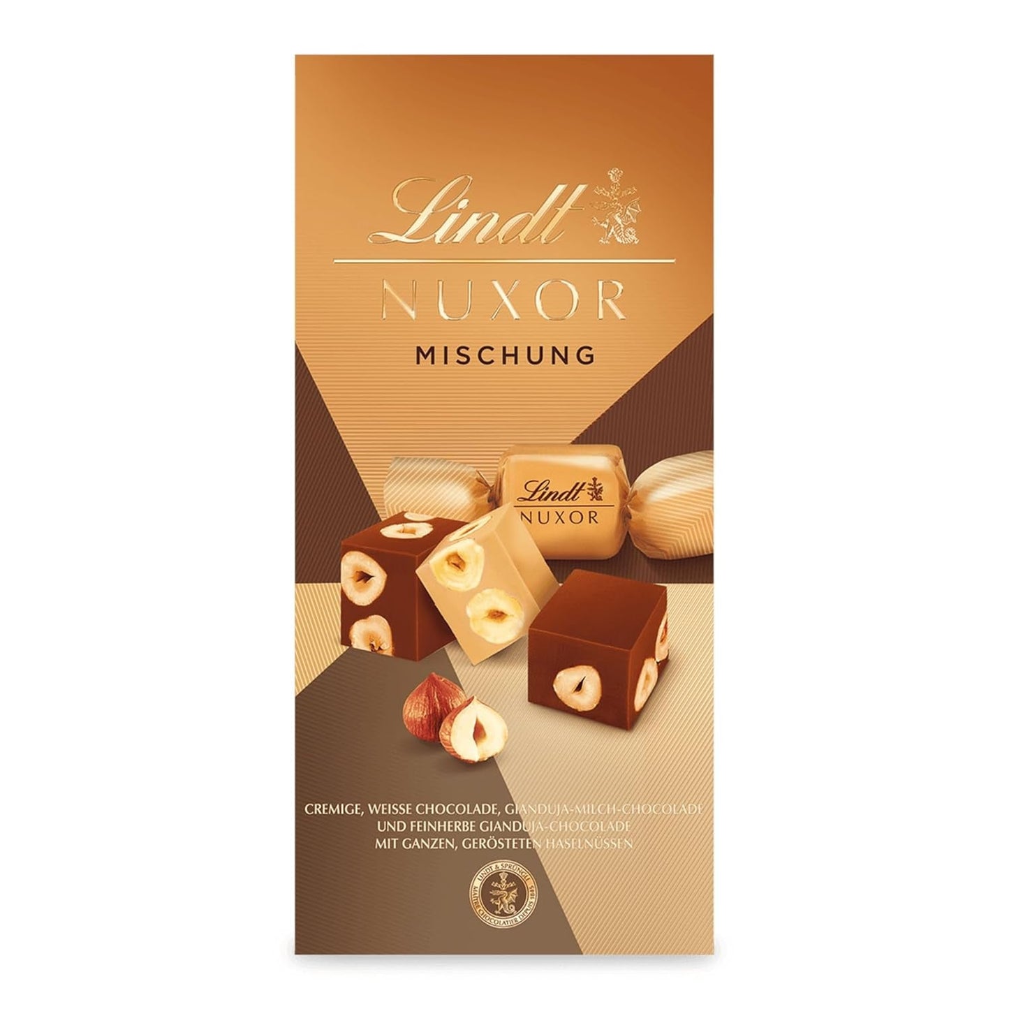 Lindt Choklad | Mix för påse NUXOR | 103g | Gianduja krämiga chokladkuber i tre sortiment med rostade hela hasselnötter | Choklad present
