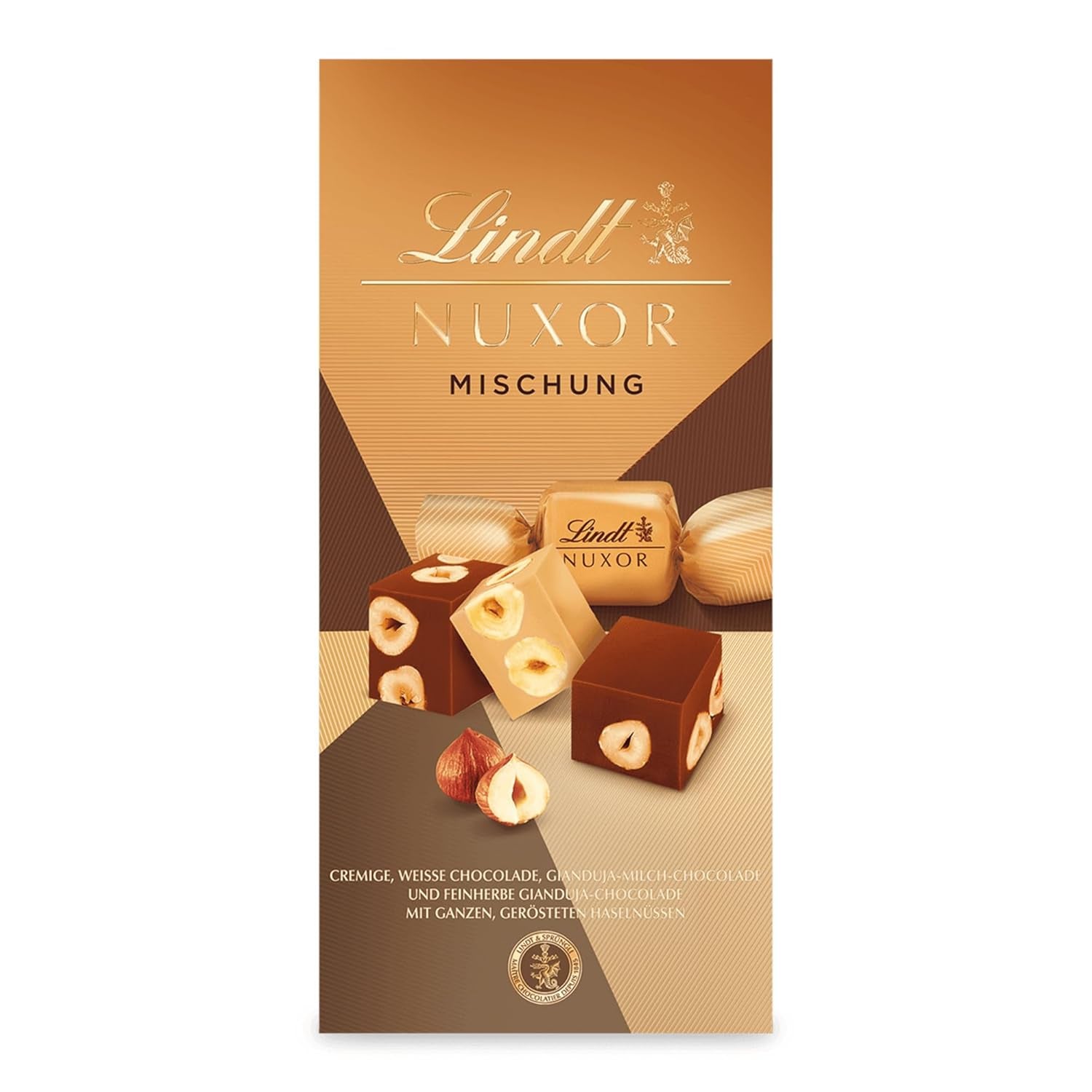 Lindt Choklad | Mix för påse NUXOR | 103g | Gianduja krämiga chokladkuber i tre sortiment med rostade hela hasselnötter | Choklad present