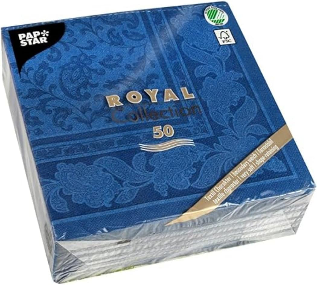50 servetter "ROYAL Collection" 1/4-faldig 40 Cm X 40 Cm mörkblå "Ornaments"