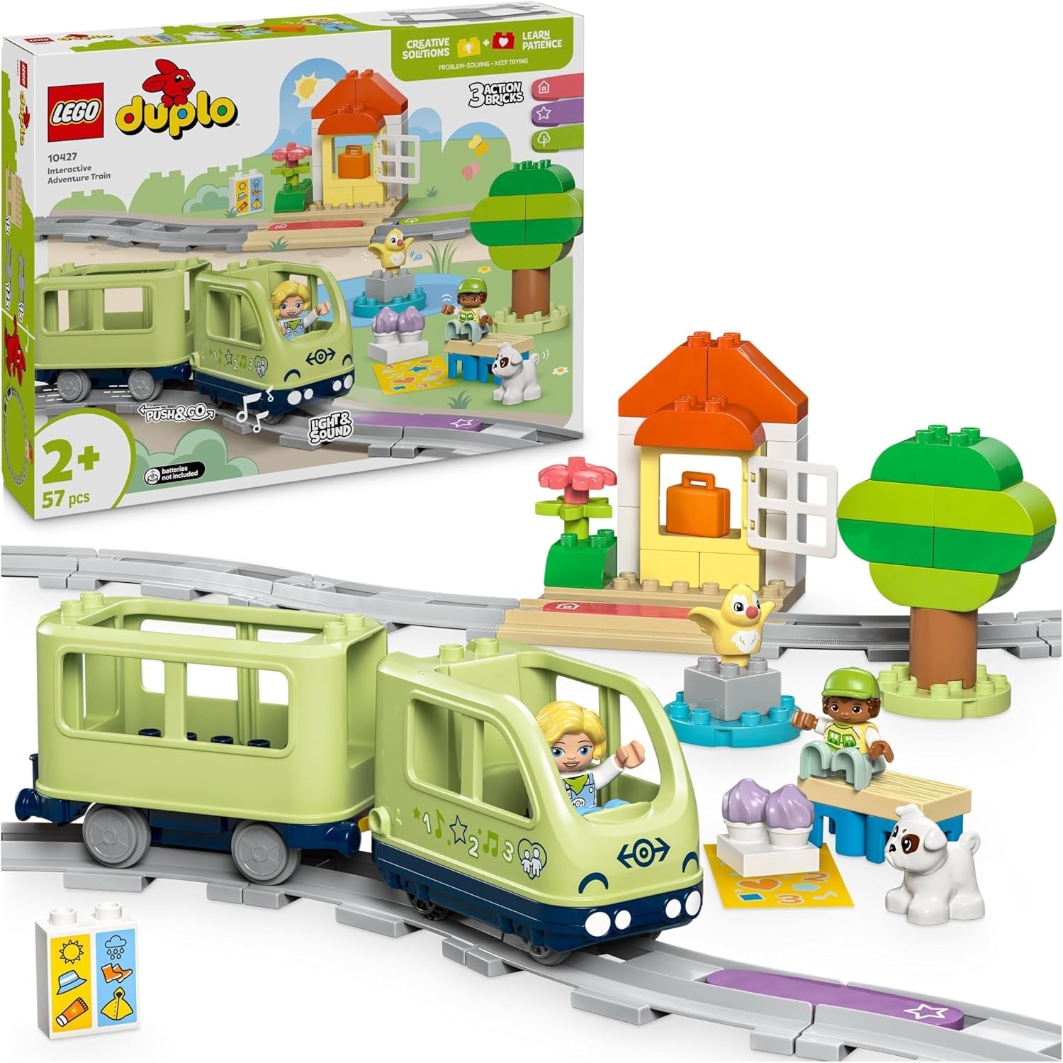 LEGO DUPLO Town Interactive Adventure Train, lekset med ljus och ljud för rollspel, gör det möjligt för 2-åringar att bygga spår, pedagogisk leksak för förskolebarn 10427 Byggset Besuche den LEGO-Store Standardtitel
