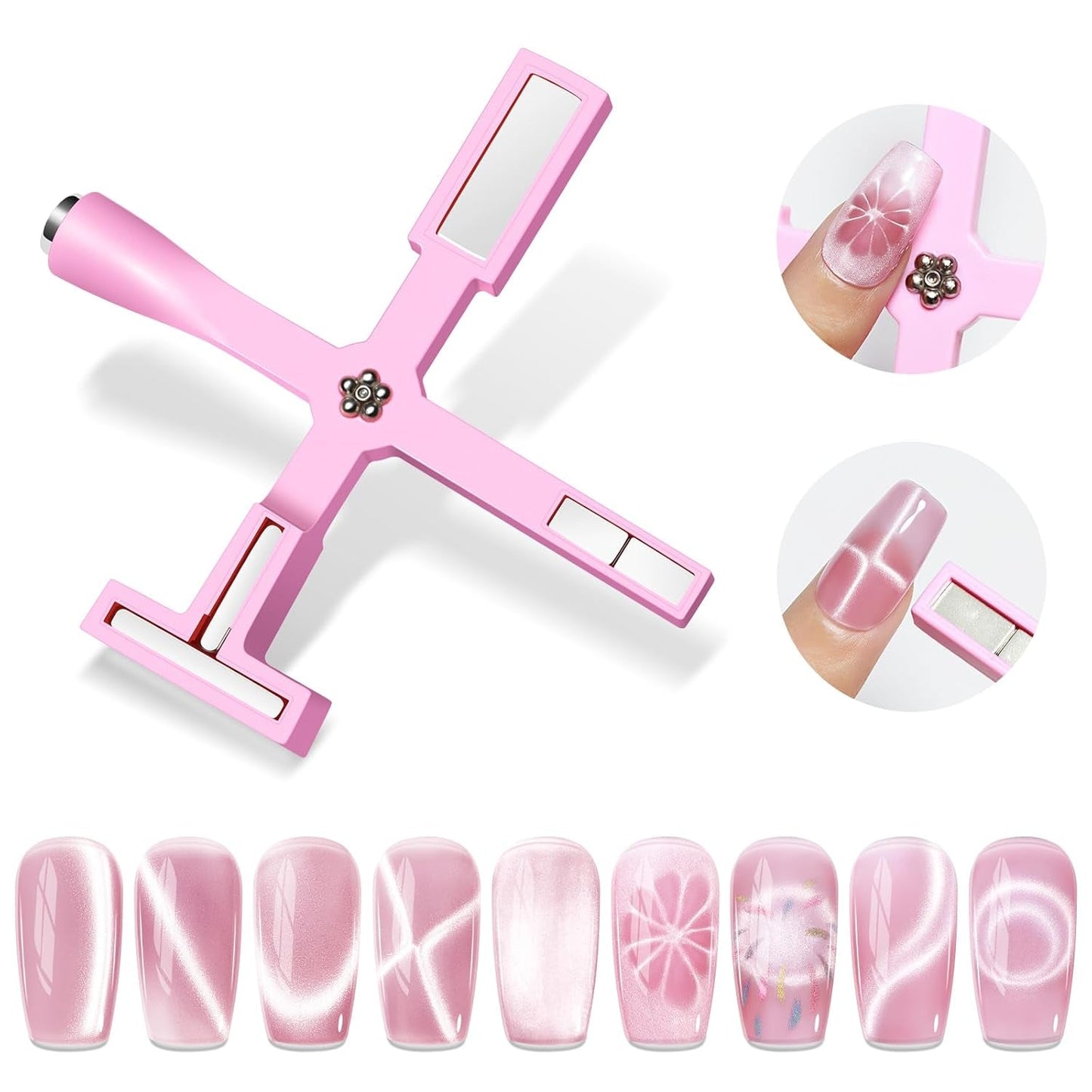 SUPWEE 5 i 1 Nagelmagnetverktyg, Pink Cat Eye Magnet Für Nägel Multifunktions Magnetstift DIY Magic 3D Magnet Stick Pen Set Nail Art Magnet Stick Für Nail Art Diy-Zubehör
