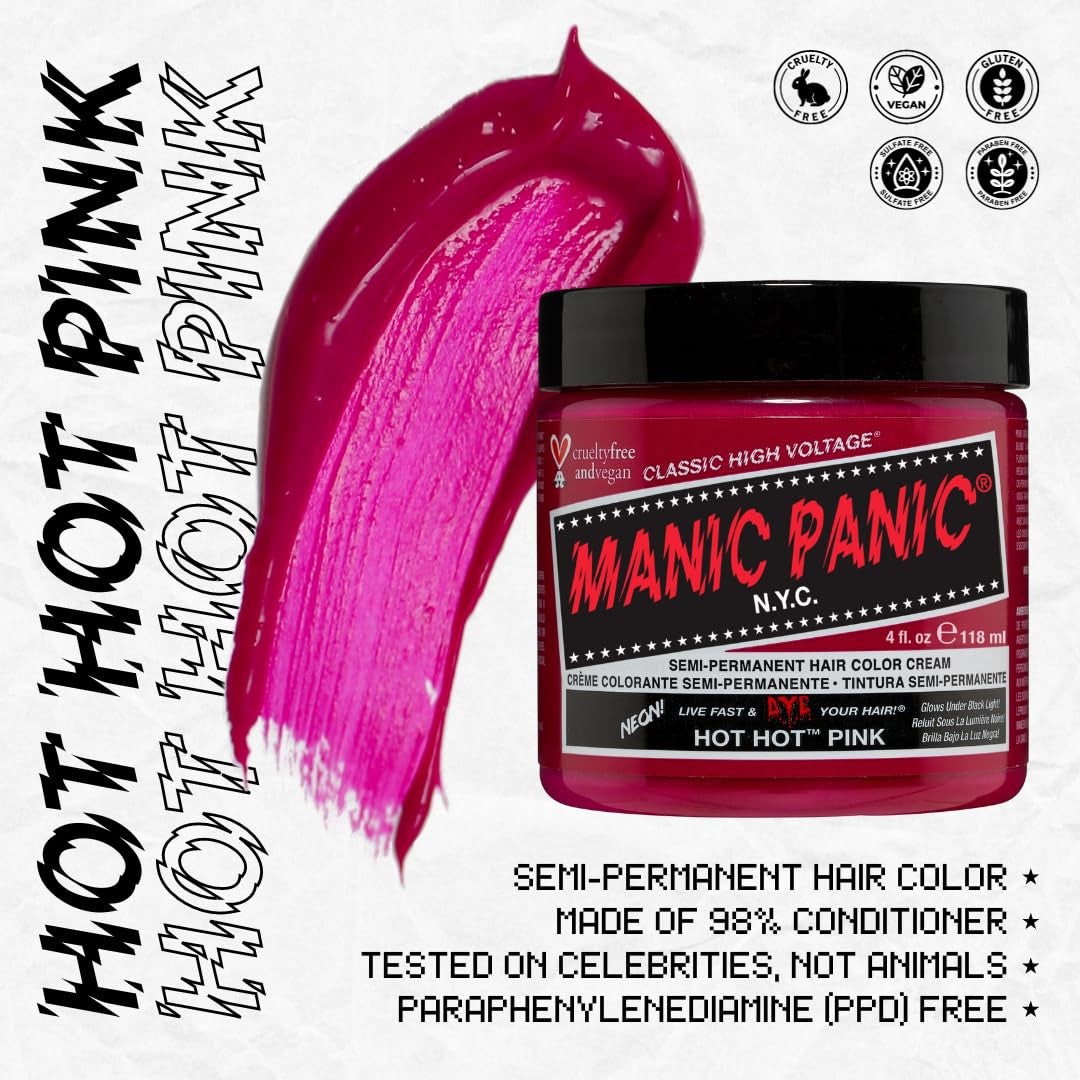 Manic Panic Hot Hot Pink Classic Cream Vegano Cruelty Free Semi Permanent Hårfärgning 118ml Naty Shop Hårfärgning