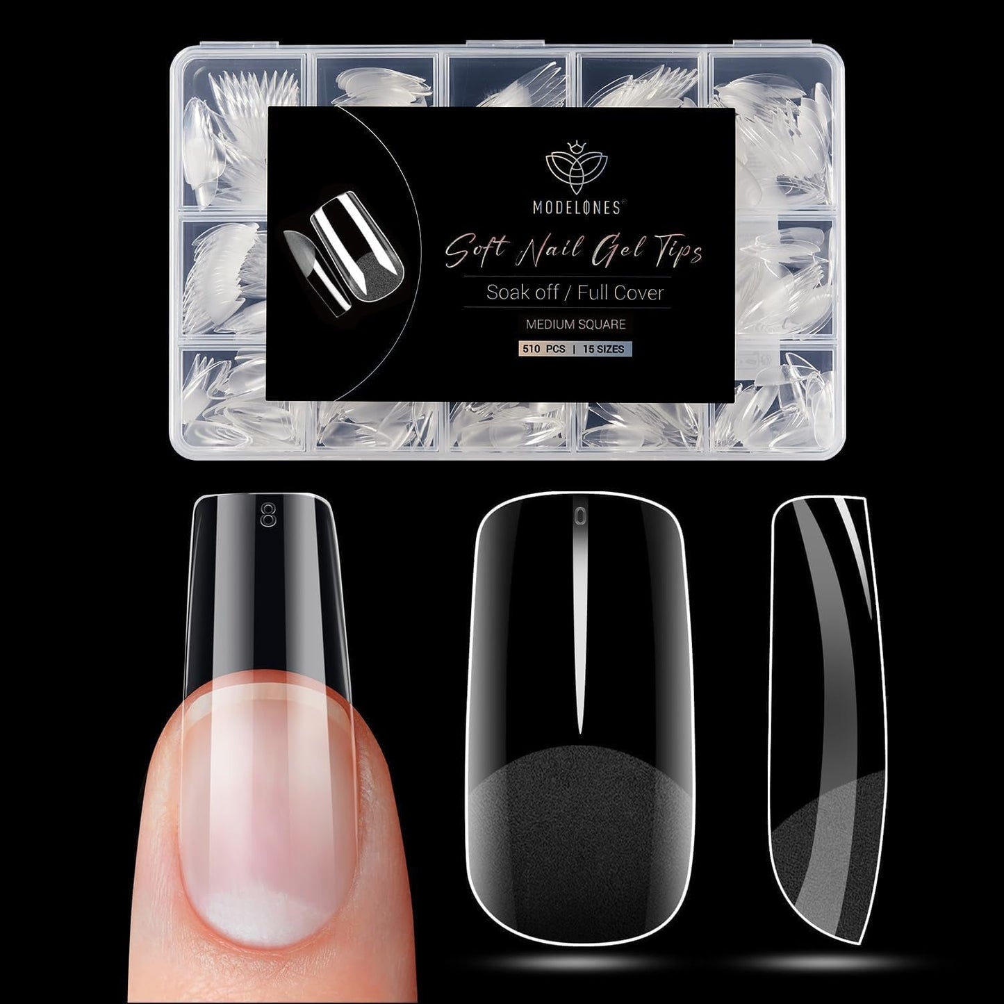 Modelones Nail Tips 510 Pieces - Heltäckande Nail Tips Set, Gel Tips Set, Pre-Polish PMMA Resin Nail Tips, Konstgjorda naglar för lim på Nail Art DIY, Short Squoval