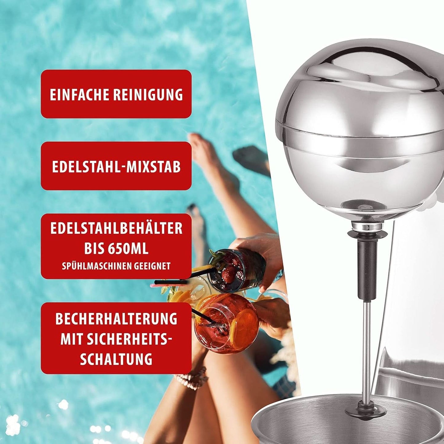 Clatronic® Barmixer U. Milchaufschäumer | Smoothie Maker | 650Ml Edelstahlbehälter | Praktischer Becherhalter | Blandare | 2 Geschwindigkeitsstufen | Kraftvoller 65 Watt Motor | Chromdesgin | BM 3472 Kitchen Naty Shop