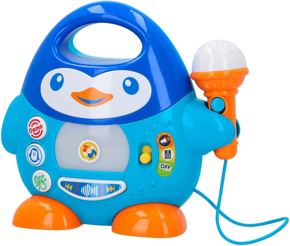 WinFun karaokemusikspelare, pingvindesign, med blinkande ljus och ekoeffekter, i blått, lekfullt stil, USB-anslutning Baby Toys Naty Shop Standardtitel