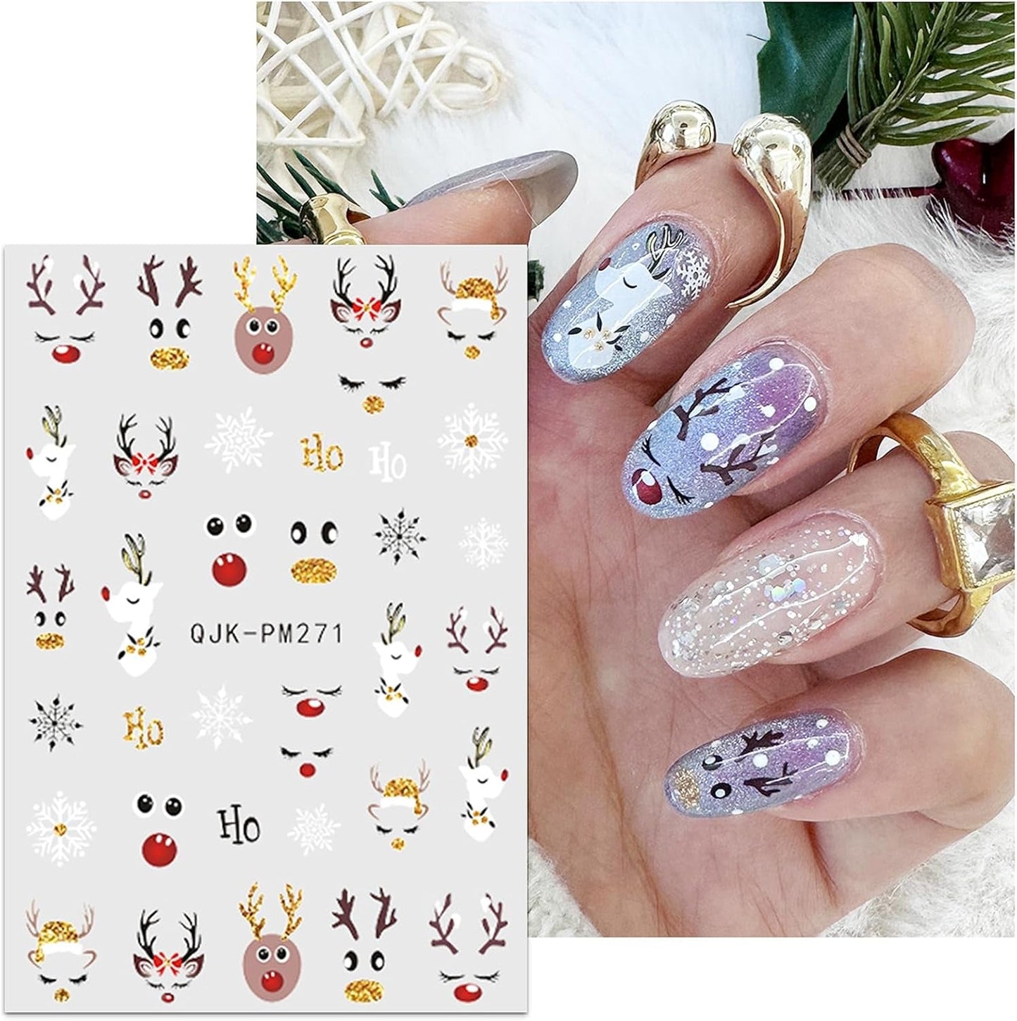 JMEOWIO Nagelsticker Weihnachten 10 Blatt Nail Art Sticker Selbstklebend Nagelaufkleber Glitter Schneeflocke Xmas Winter Urlaub Guld Dekoration Nageldesign Zubehör