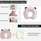 Nackkudde Barn Nackkudde för Flygplan Bil Tåg Resor Vuxen Memory Foam Resekudde Söt djurmönster U-form Kudde Avtagbart överdrag (Pink2) Cervikala ortopediska kuddar Naty Shop