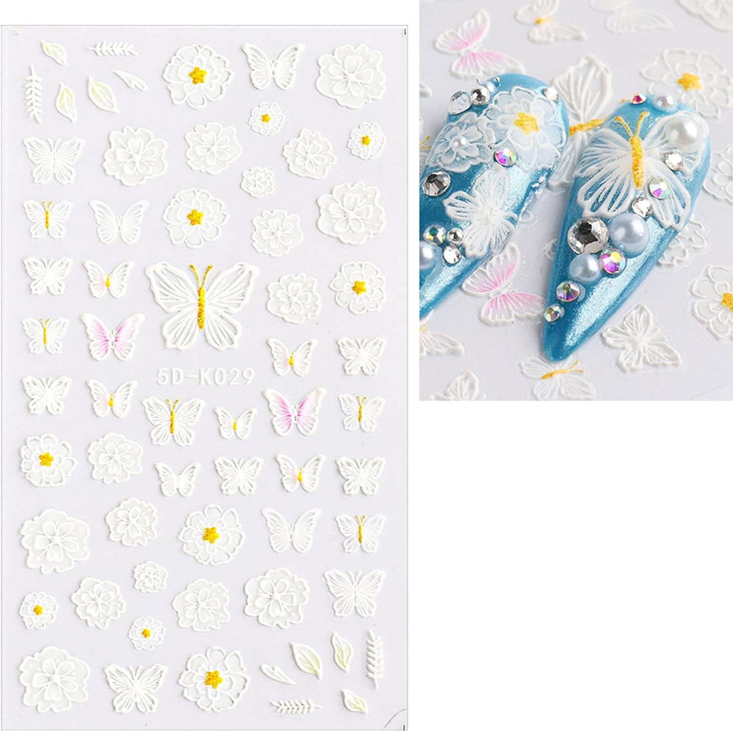 JMEOWIO 3D Nagelsticker Blume Frühlings Nail Art Sticker Selbstklebend Nagelaufkleber 5D Stereoskopisk Sommer Bunter Blumen Dekoration Nageldesign Zubehör 4 Blatt