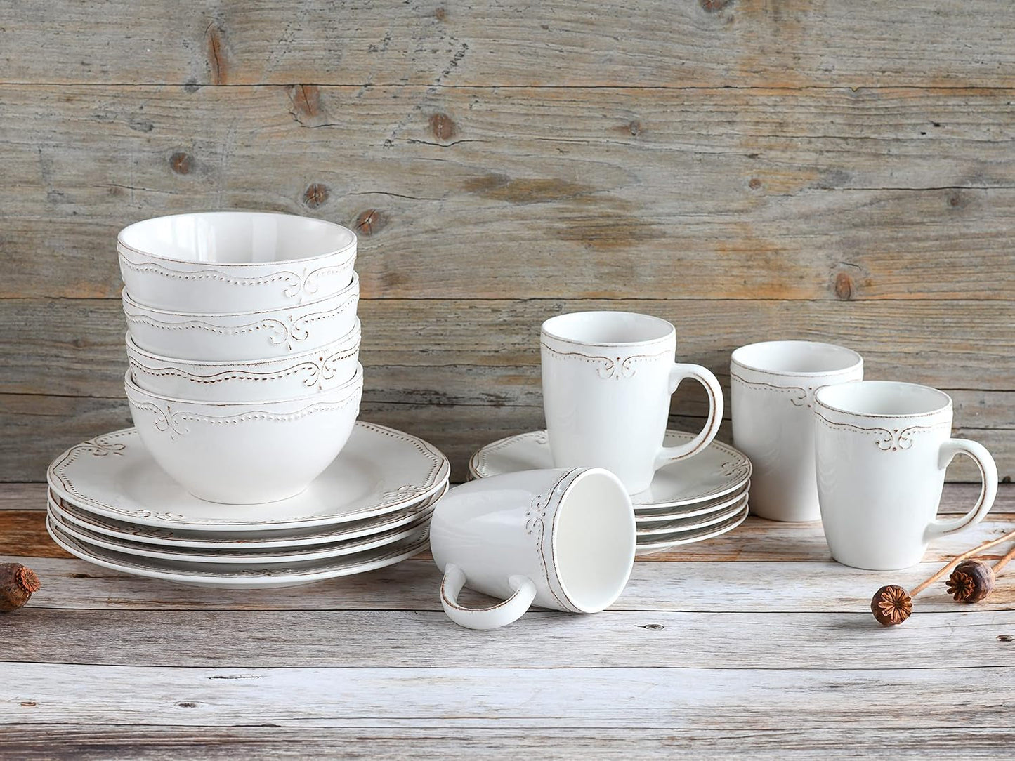 CreaTable, 23601, Romantic Vintage Series, 16-delat servisset för 4, kombinerad porslinsservice, diskmaskin och mikrovågssäker, kvalitetstillverkning
