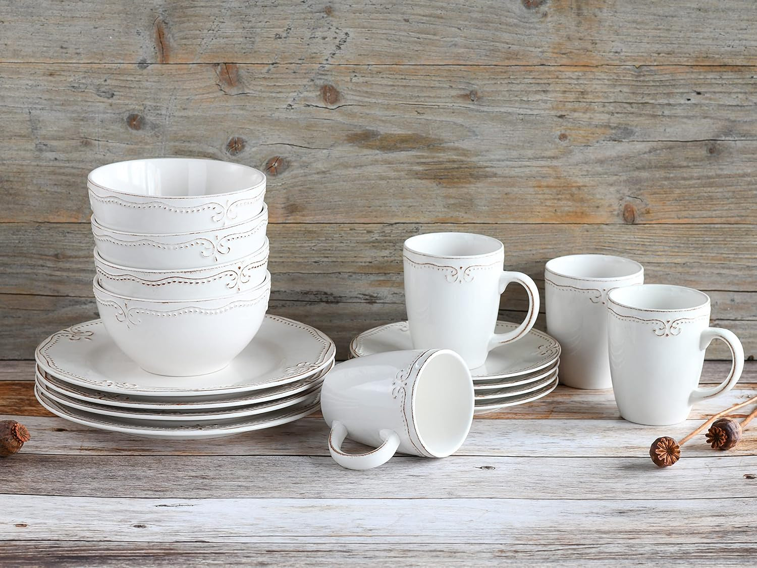 CreaTable, 23601, Romantic Vintage Series, 16-delat servisset för 4, kombinerad porslinsservice, diskmaskin och mikrovågssäker, kvalitetstillverkning