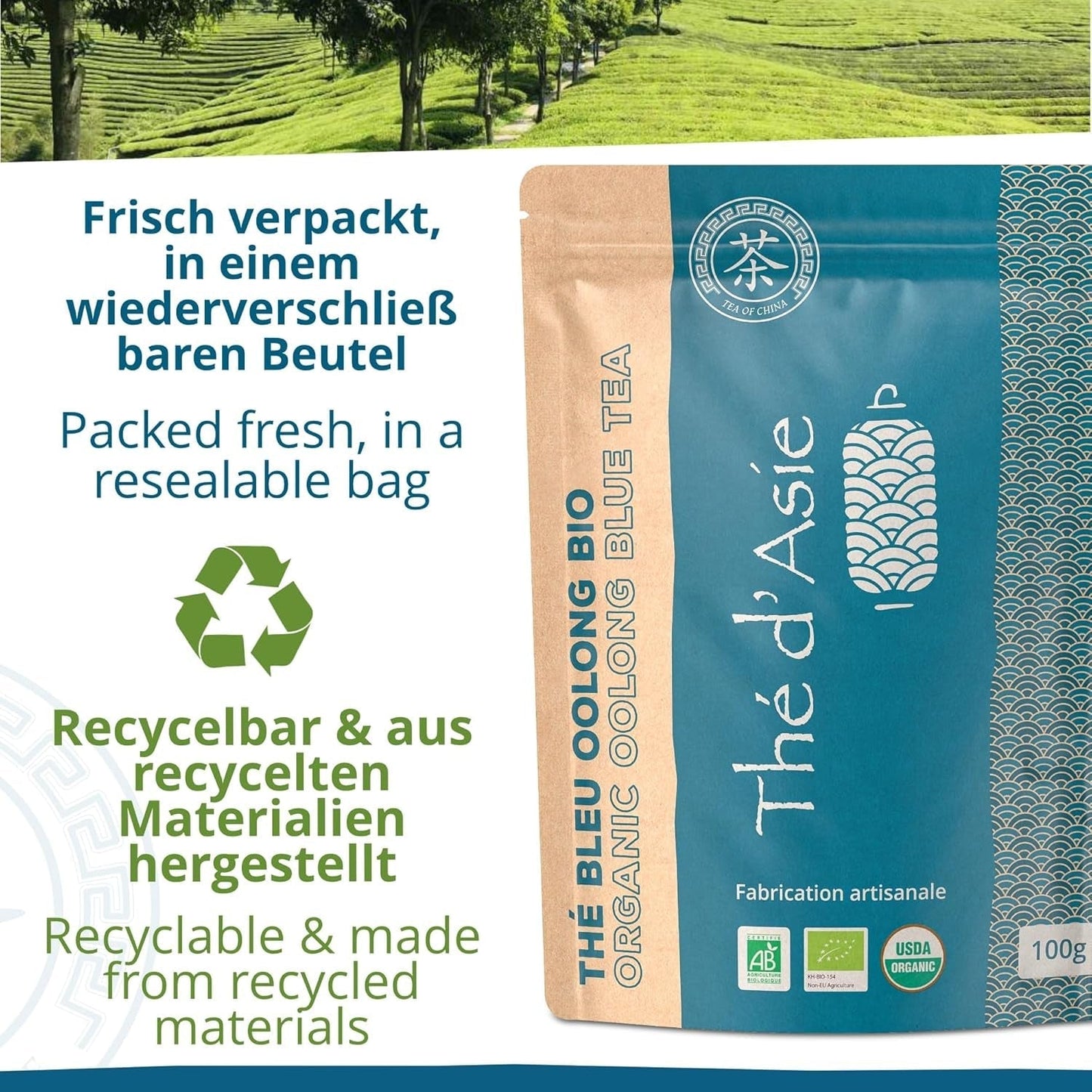 Khla - Ekologiskt oolongte 100 g - Blått te - Naturligt löst te - Ekologiskt asiatiskt te - Löst och skuret - ört- och infusionste - Från Kina