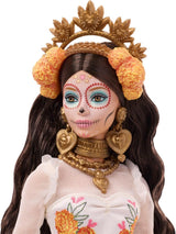 Barbie Signature Day of the Dead 2025 docka samlarfigur i krämfärgad klänning med volanger, ringblommor och rosetter, blomkrona i hår och Calavera ansiktsfärg, JBJ05