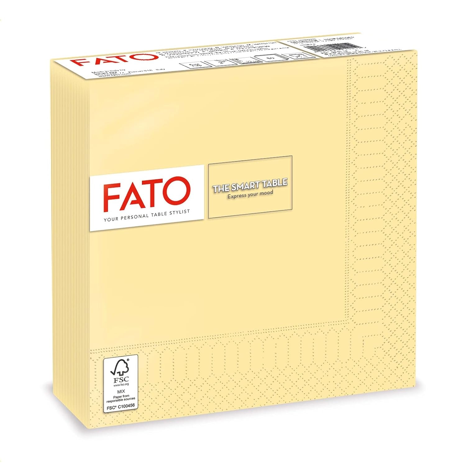 Fato - Engångspappersservetter, idealiska för vardagliga luncher och bufféer, paket med 50 servetter, storlek 33X33, 4-vikt, 2-lager, champagnefärg, 100 % rent cellulosapapper, FSC