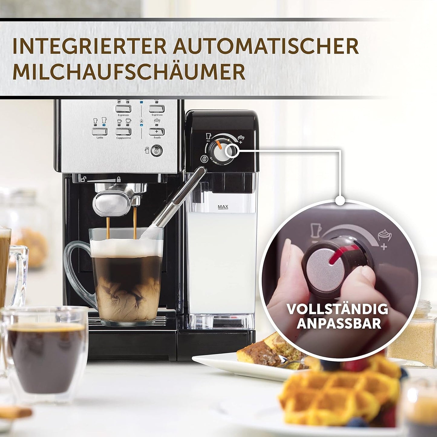 Espresso Breville Prima Latte II | Latte och cappuccinomaskin | Professionell pump med 15 bar och mjölkskummare | Silver [VCF108X]