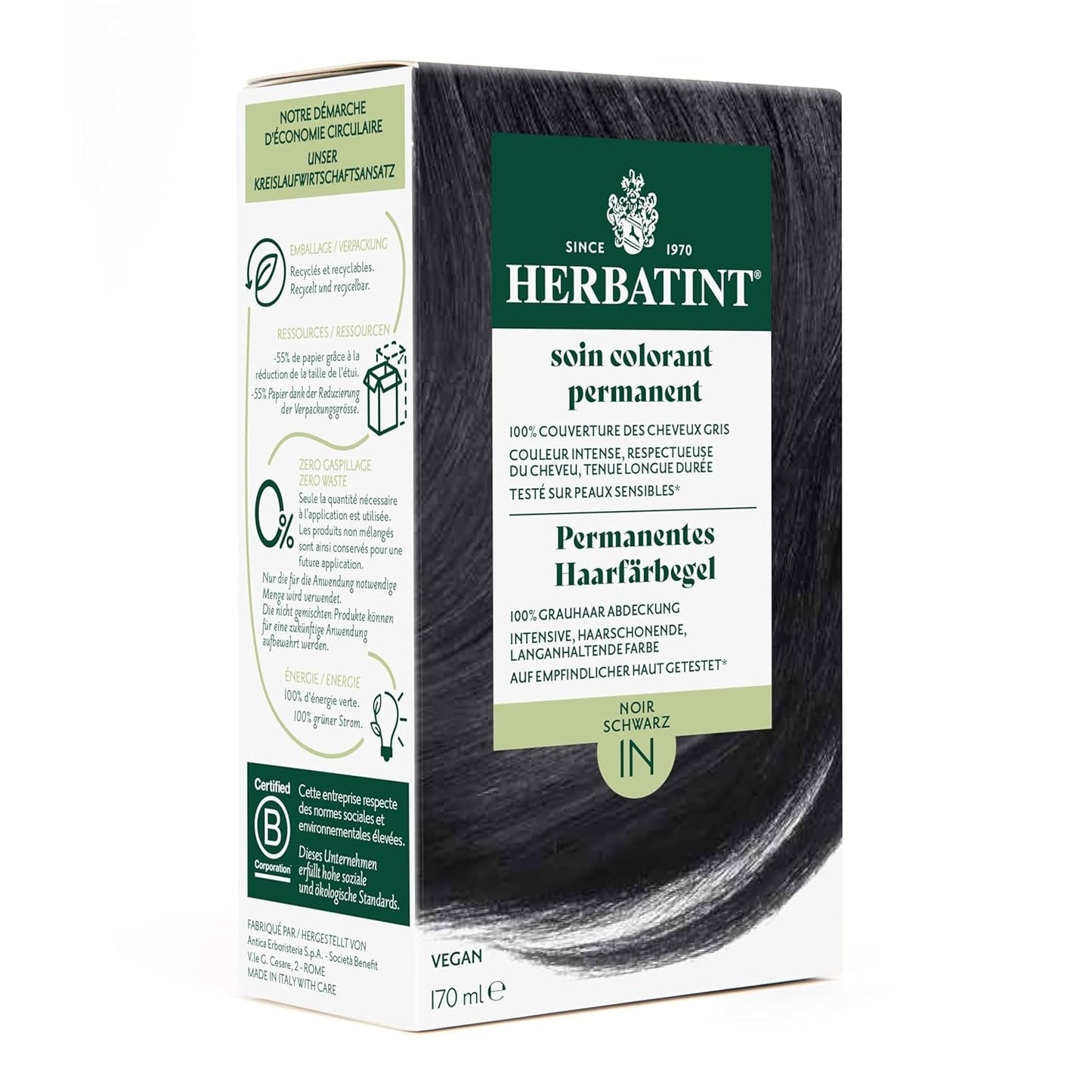 Permanent hårfärgningsgel 6N mörkblond - 170 ml I Ammoniakfri, 100 % täckning av grått hår I Testad på känslig hud, med 8 växtextrakt