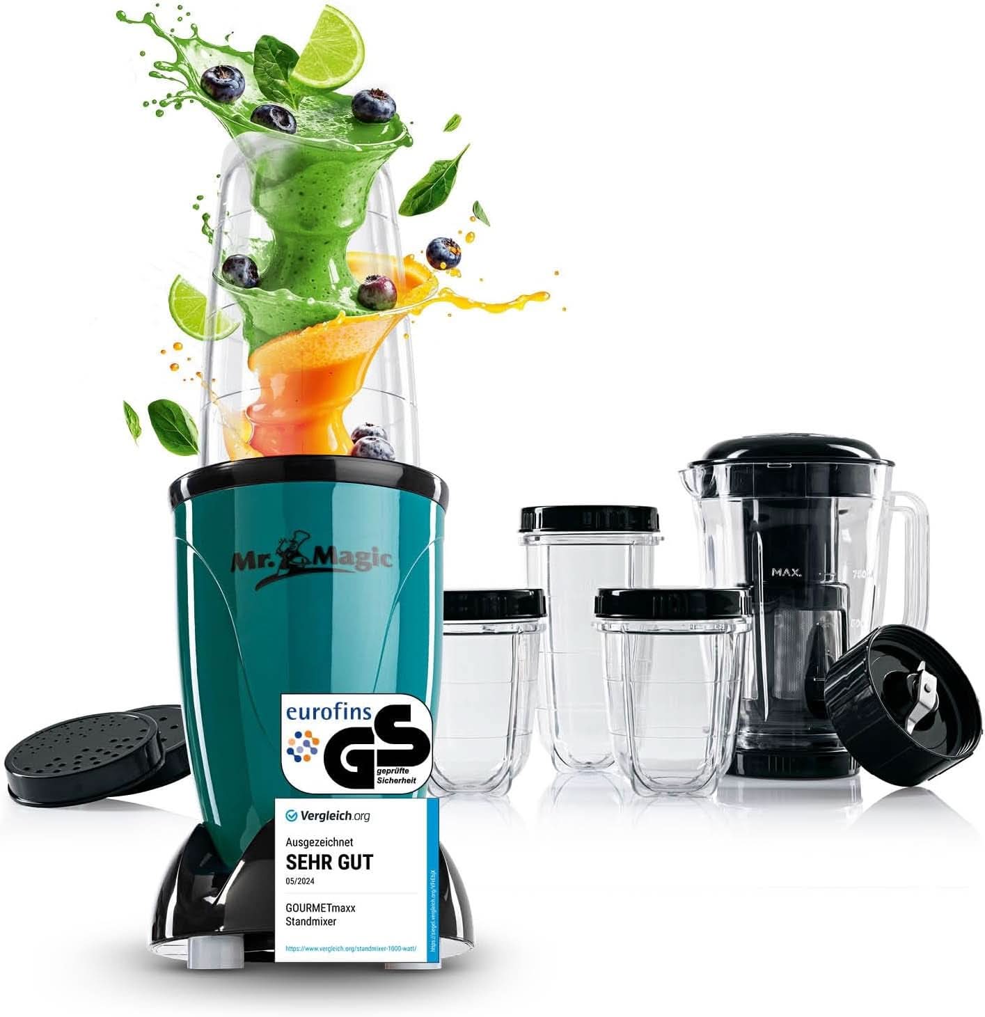 Gourmetmaxx Mr Magic Blender, Smoothie Maker med Xxl tillbehörspaket Naty Shop Green | Black Mr. Magic | 400W | Xl-Set