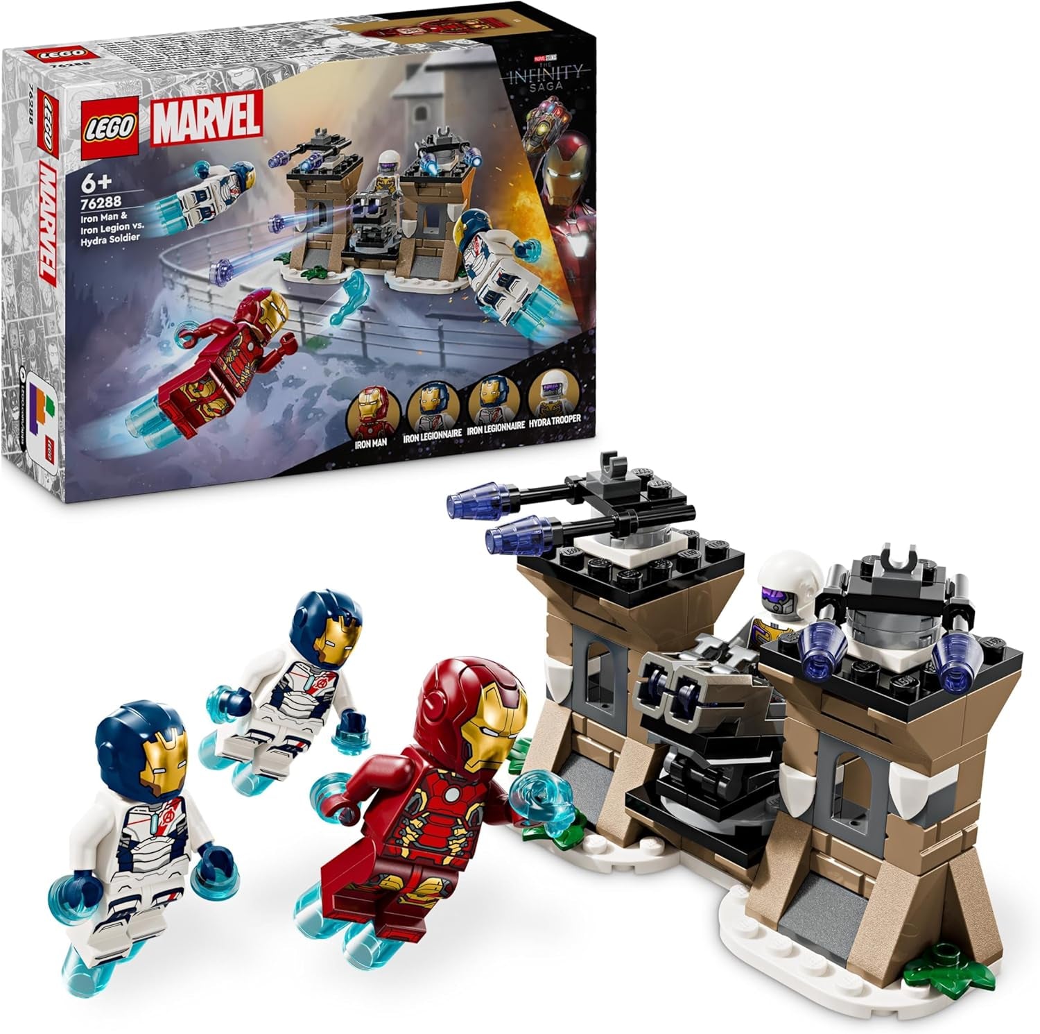 LEGO Marvel Iron Man & Iron Legion vs. Hydra Soldier, Avengers Byggleksak, Kreativt lekset för barn och superhjältefans, Present för pojkar och flickor 6 år gamla 76288 Byggset Besuche den LEGO-Store Standardtitel