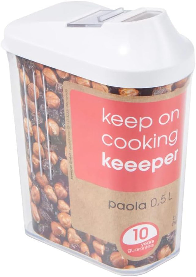 keeper hällbox för torra förråd, steglöst justerbart doseringslock, plast, 500 ml, 8 x 4,5 x 15 cm, Paola, vit Matförvaringslådor Naty Shop 500 Ml