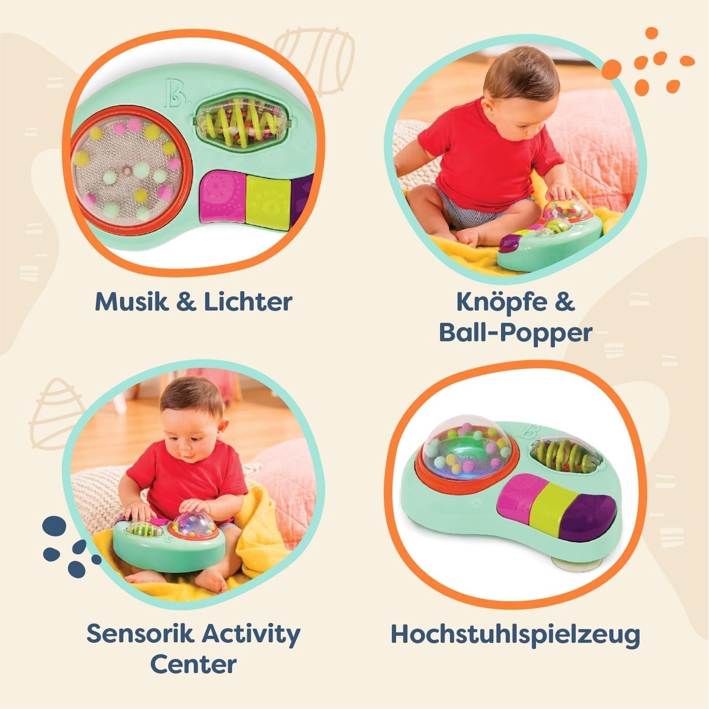 B. leksaker - Barnleksak för barnstol - Sugkoppsleksak med musik, ljus, ljud - Sensorisk leksak - Motorisk leksak för barn - från 6 månader - Whirly Pop Baby Toys Naty Shop