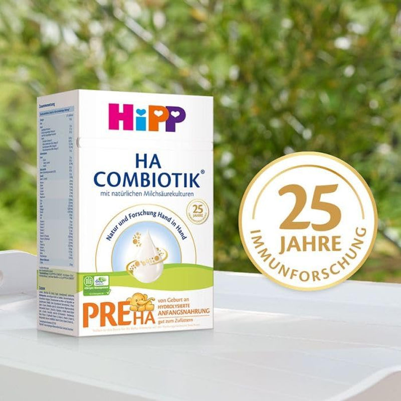 HiPP PRE HA Combiotik (4 x 600 g), hydrolyserad mjölkpulverformel för spädbarn från födseln, med naturliga mjölksyrakulturer, för känsliga immunsystem