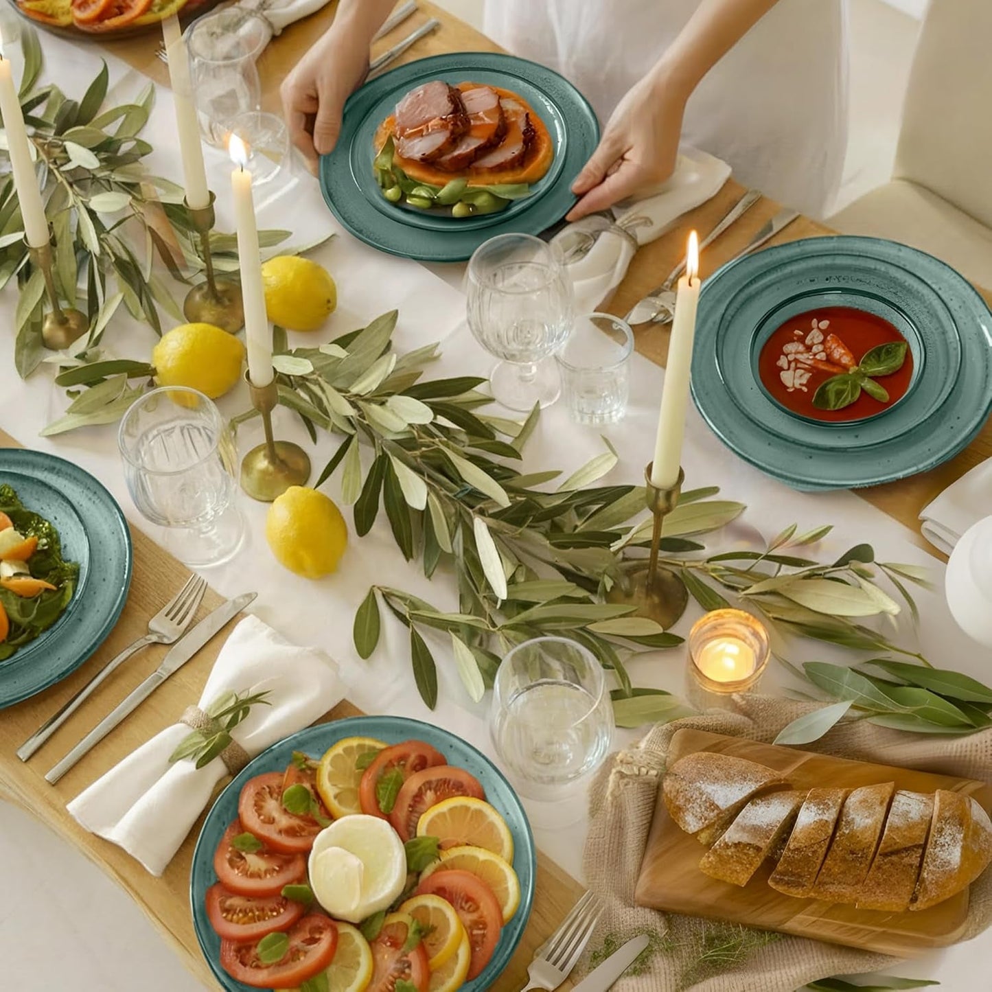 Twinzee 24-delat servisset i stengods för 6 - Skål- och tallrikset - Stengods som kan användas i mikrovågsugn - Riviera Collection