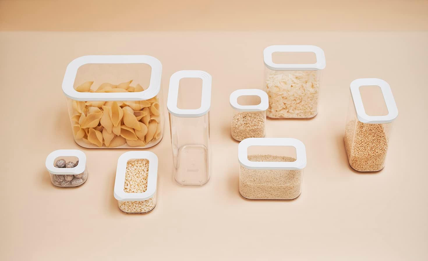Mepal Set med 3 förvaringsburkar med lock - Rektangulär matbehållare - Köksarrangör i plast - Lufttät förvaringsbehållare - 1x 2000ml & 2x 1000ml - Vita matförvaringslådor Naty Shop