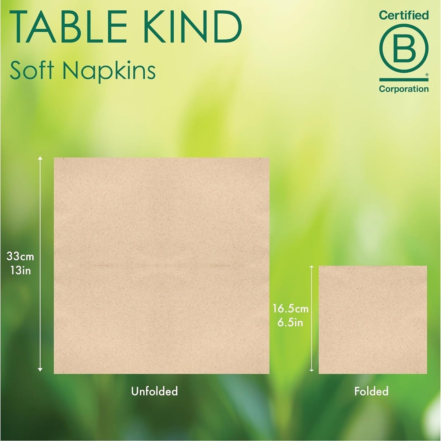 Bord Typ | 100 Bulk Pack mjuka återvunna pappersservetter Bruna engångsservetter för fest Lämpliga för dagligt bruk Miljövänlig Kraft Oblekt komposterbar Tillverkad i EU 2 Ply 33 cm