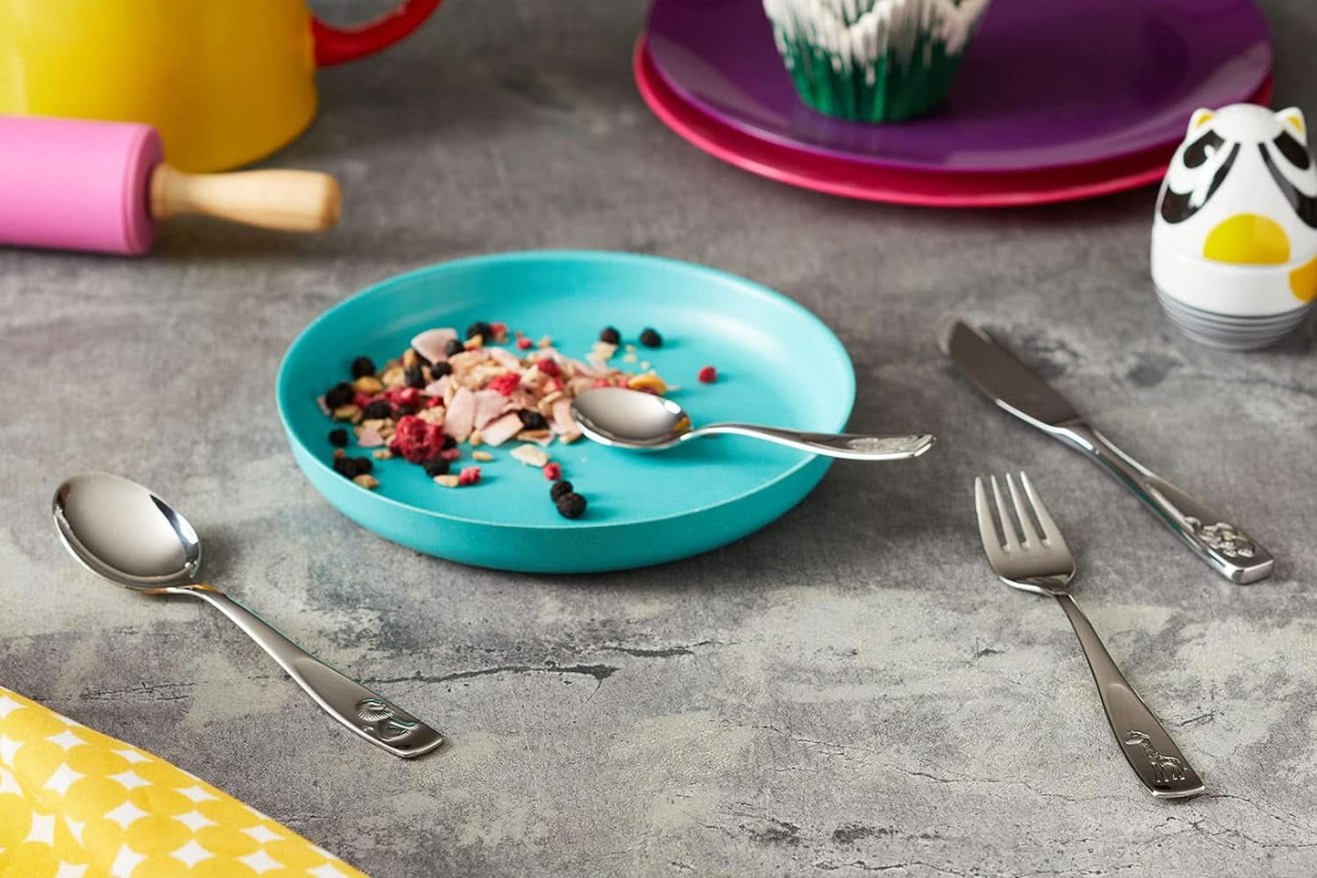 WMF Animals bestickset i rostfritt stål för barn, 4 delar, polerat Cromargan Kitchen Naty Shop