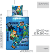 Minecraft Sängkläder Kinderbettwäsche Jugendbettwäsche 135X200 · Unterwasserwelt · Wende Motiv · Kissenbezug 80X80 + Bettbezug 135X200 Cm · 100 % Baumwolle · Deutsche Größe Naty Shop