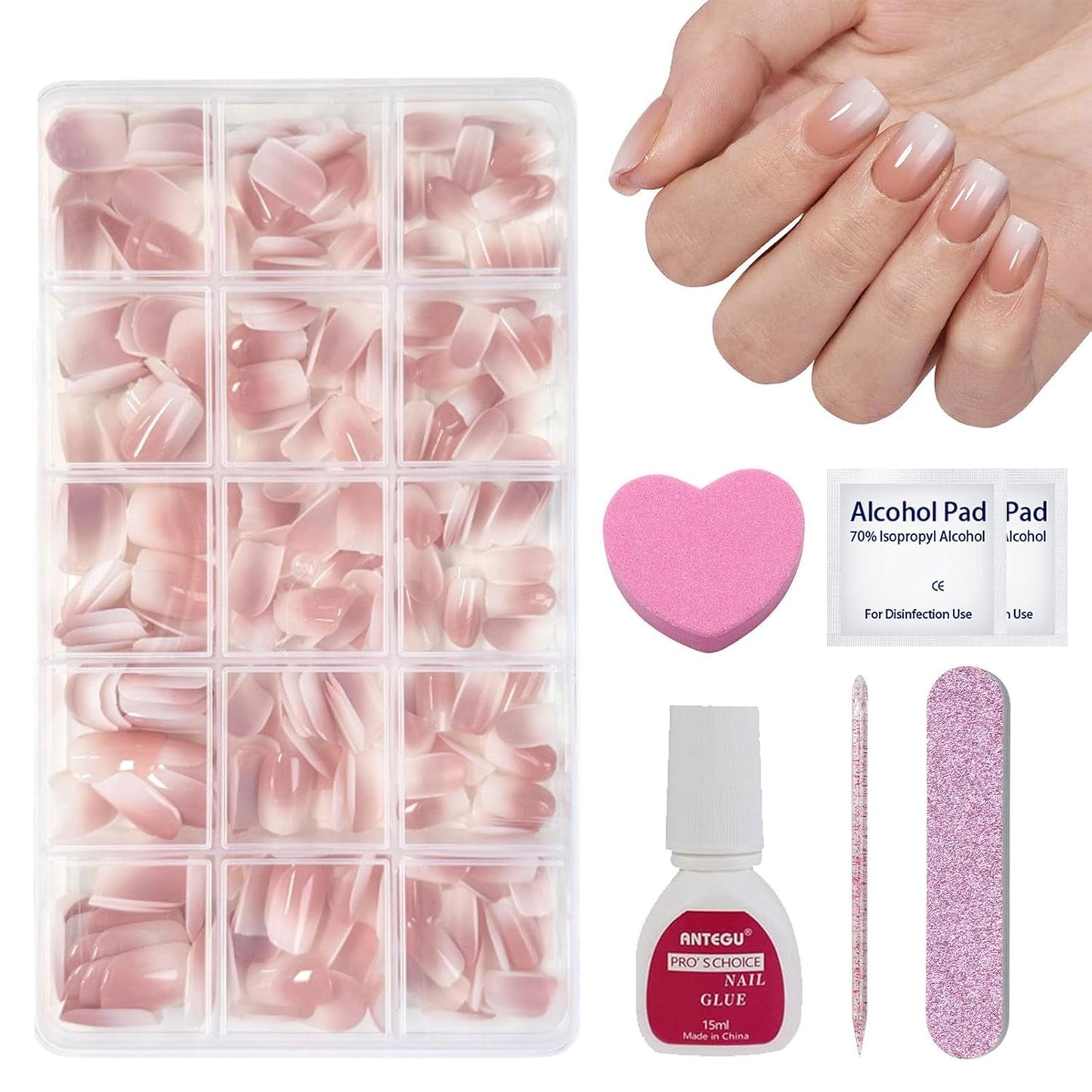 240 st Korta lösnaglar Set - Korta naturliga konstgjorda falska naglar för limning - Nude Gradient Konstgjorda naglar för Box Nail Extensions (Nude Gradient)
