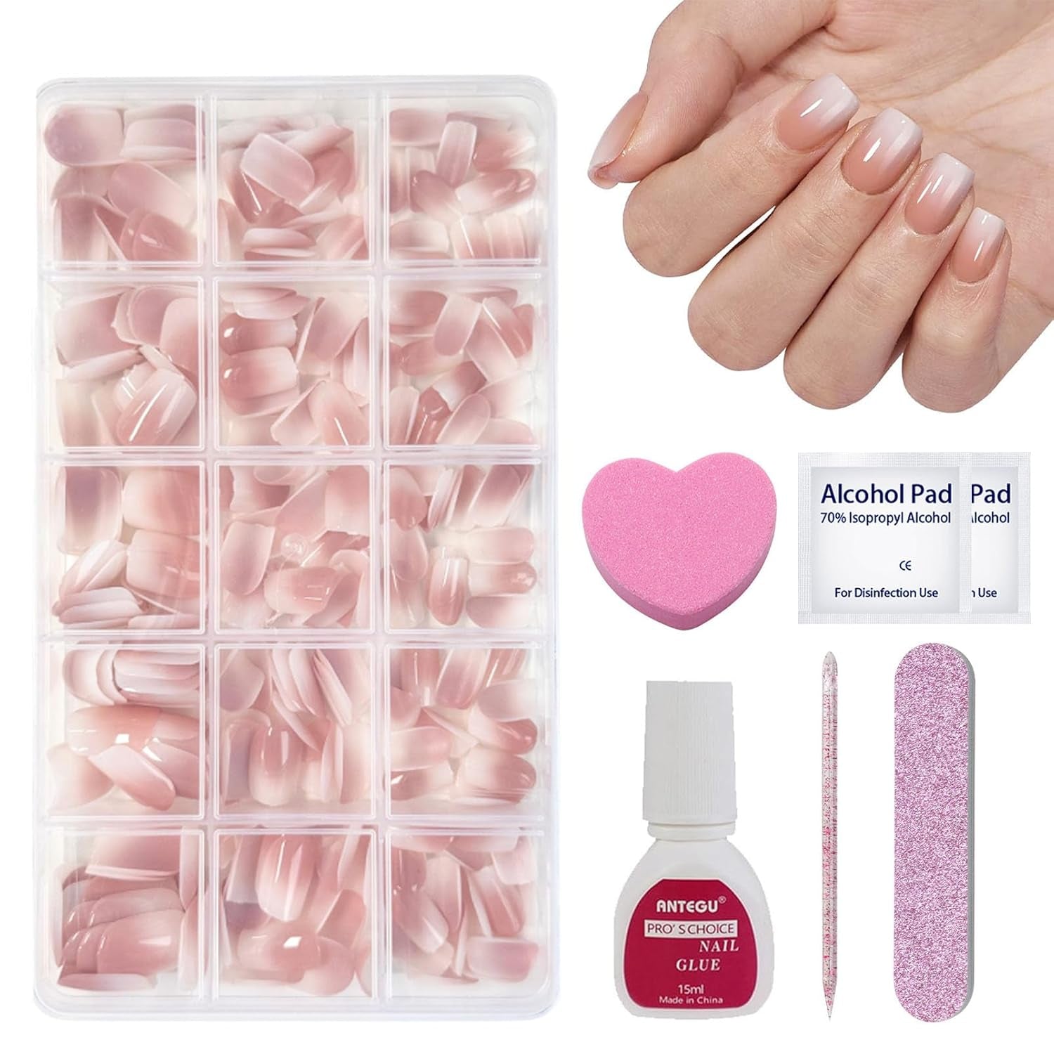 240 st Korta lösnaglar Set - Korta naturliga konstgjorda falska naglar för limning - Nude Gradient Konstgjorda naglar för Box Nail Extensions (Nude Gradient)