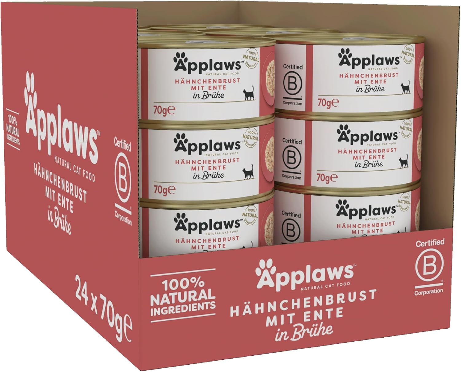Applaws Premium naturligt våtfoder för katter, kyckling med anka i soppa, konserverad 70 g (24x70 g)