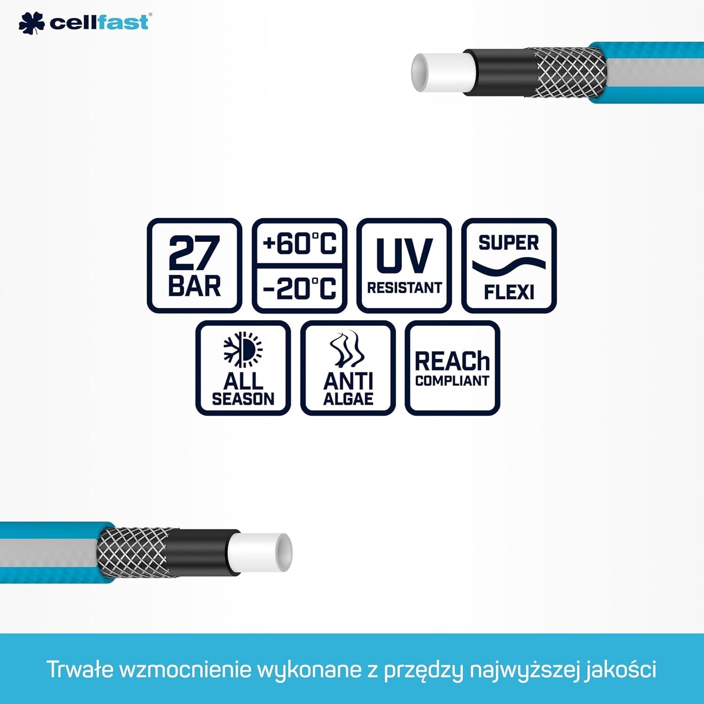 Cellfast Ideal trädgårdsslangset, robust, flexibel, 4-lagers, sprinkler, UV- och algbeständig, Reach-teknik, 27 bar, -20/+60° kortsiktigt, 1/2 tum, 20 m