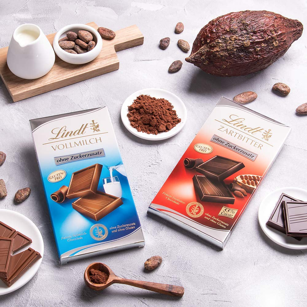 Mörk choklad utan tillsatt socker | Tablett 100g | Den finaste med 55% kakao, glutenfri | Chokladkaka | Chokladpresentset (paket med 4)