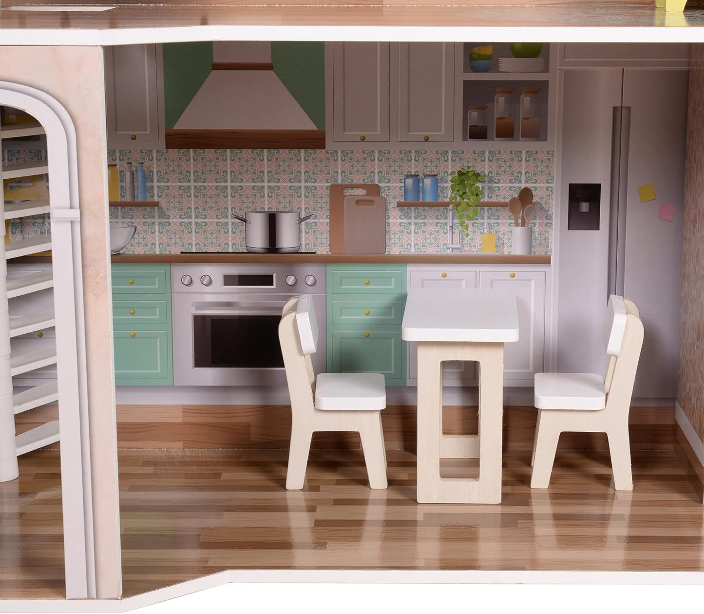 Olivia's Little World Modern medelhavsstil 3-våningars interaktivt dockhus i trä för barn med 17 tillbehör till dockmöbler Flerfärgad TD-13551B