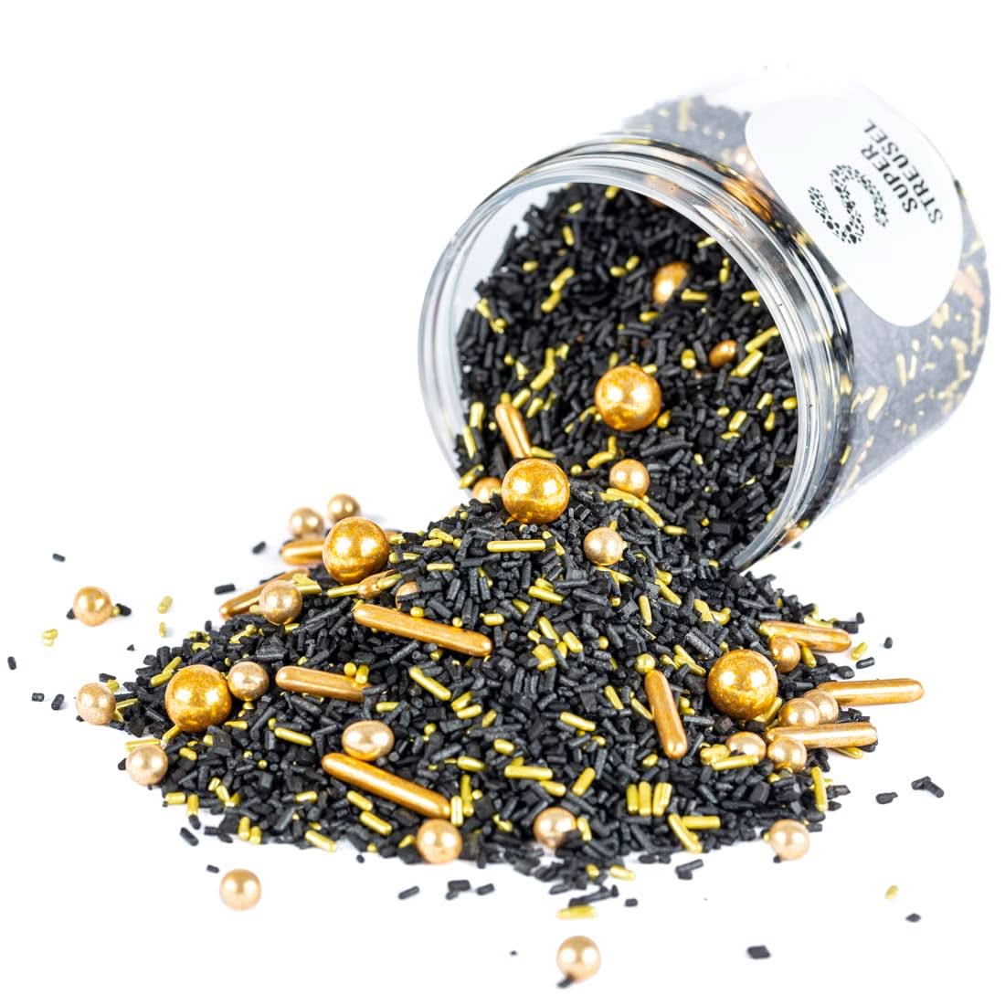 Super Streusel, Gold Rush Guld Svart Sprinkle Dekoration Naty Shop 90 gram