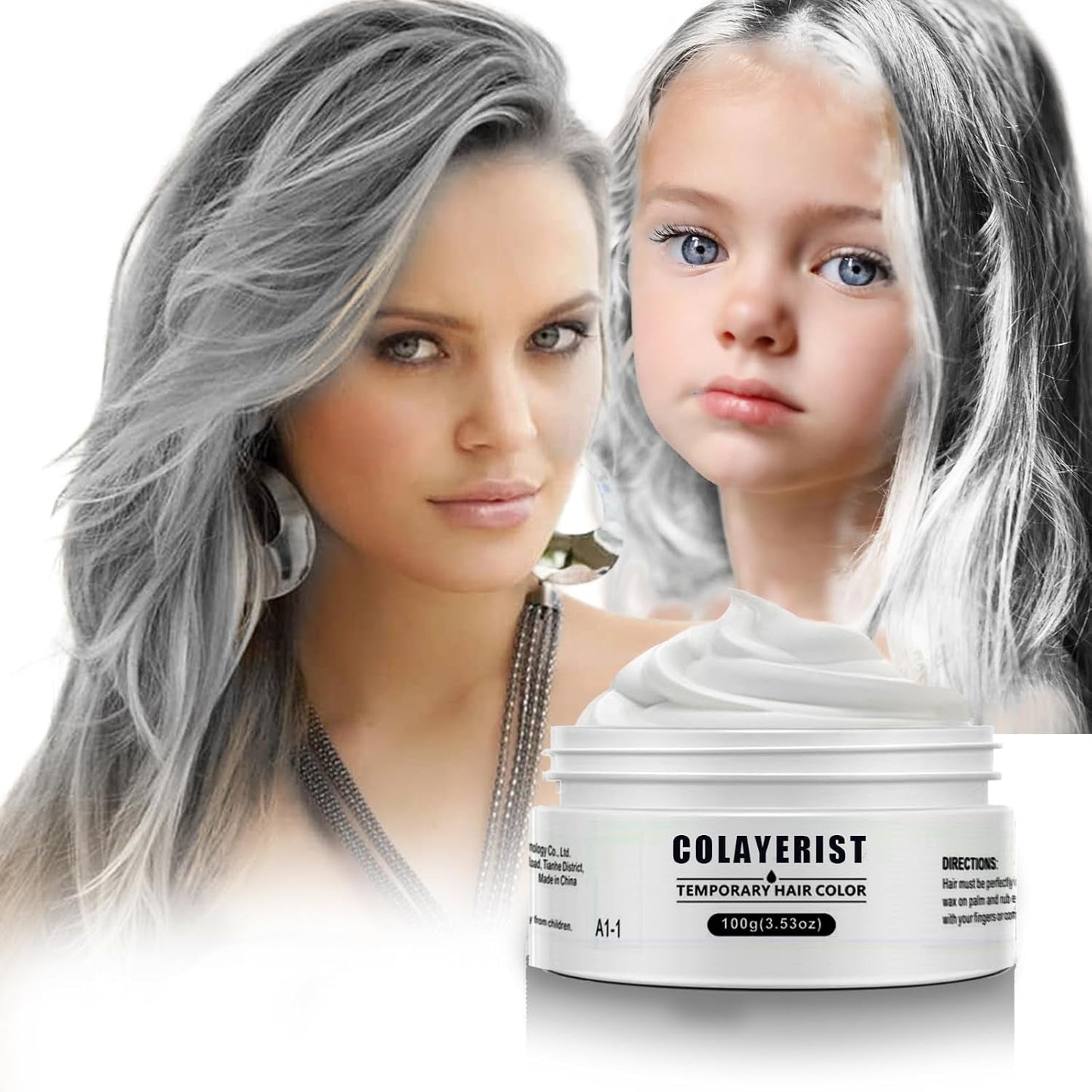 COLAYERIST Tvättbar Tillfällig Svart Hårfärg Hårfärgsvax för män och kvinnor Hårmascara för fest eller cosplay utan stök hårfärgsprodukter Hårfärg Naty Shop White