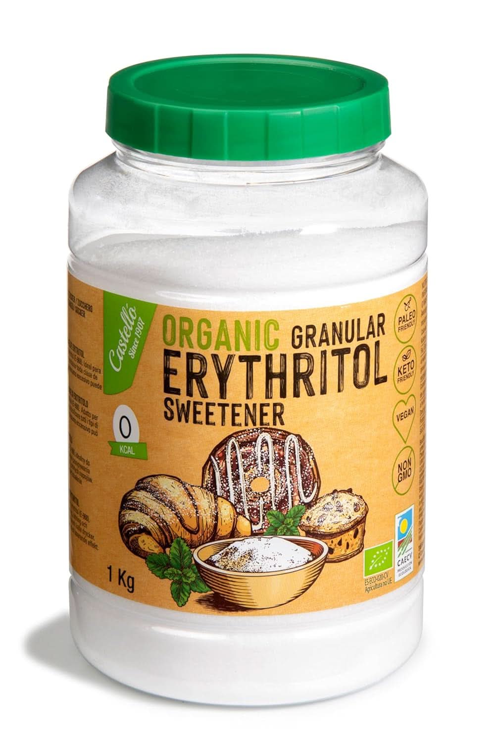 Naturligt organiskt erytritol, 10G = 7G socker, 1 kg sötningsmedel Naty Shop