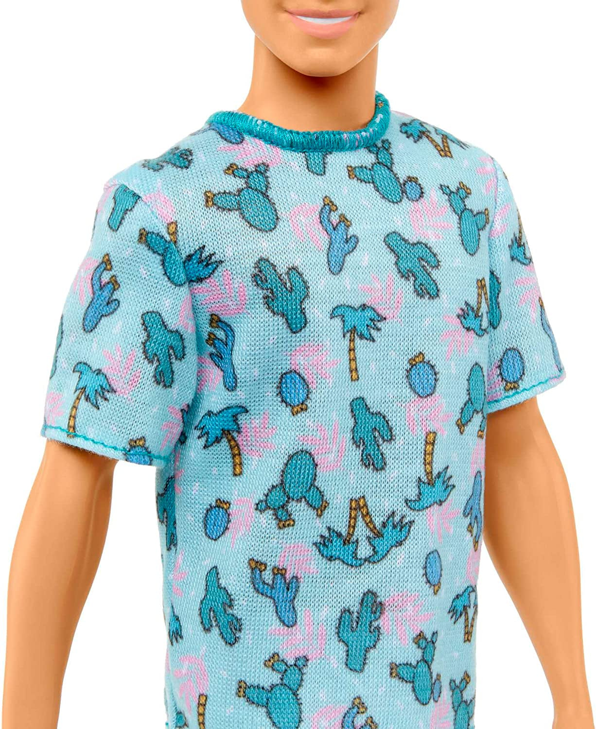 Barbie Ken Fashionistas Doll - T-shirt med kaktus och palmtryck, vita shorts och sneakers, perfekt för äventyr med vänner och promenader runt staden, för barn från 3 år och uppåt, HJT10 Naty Shop Dolls