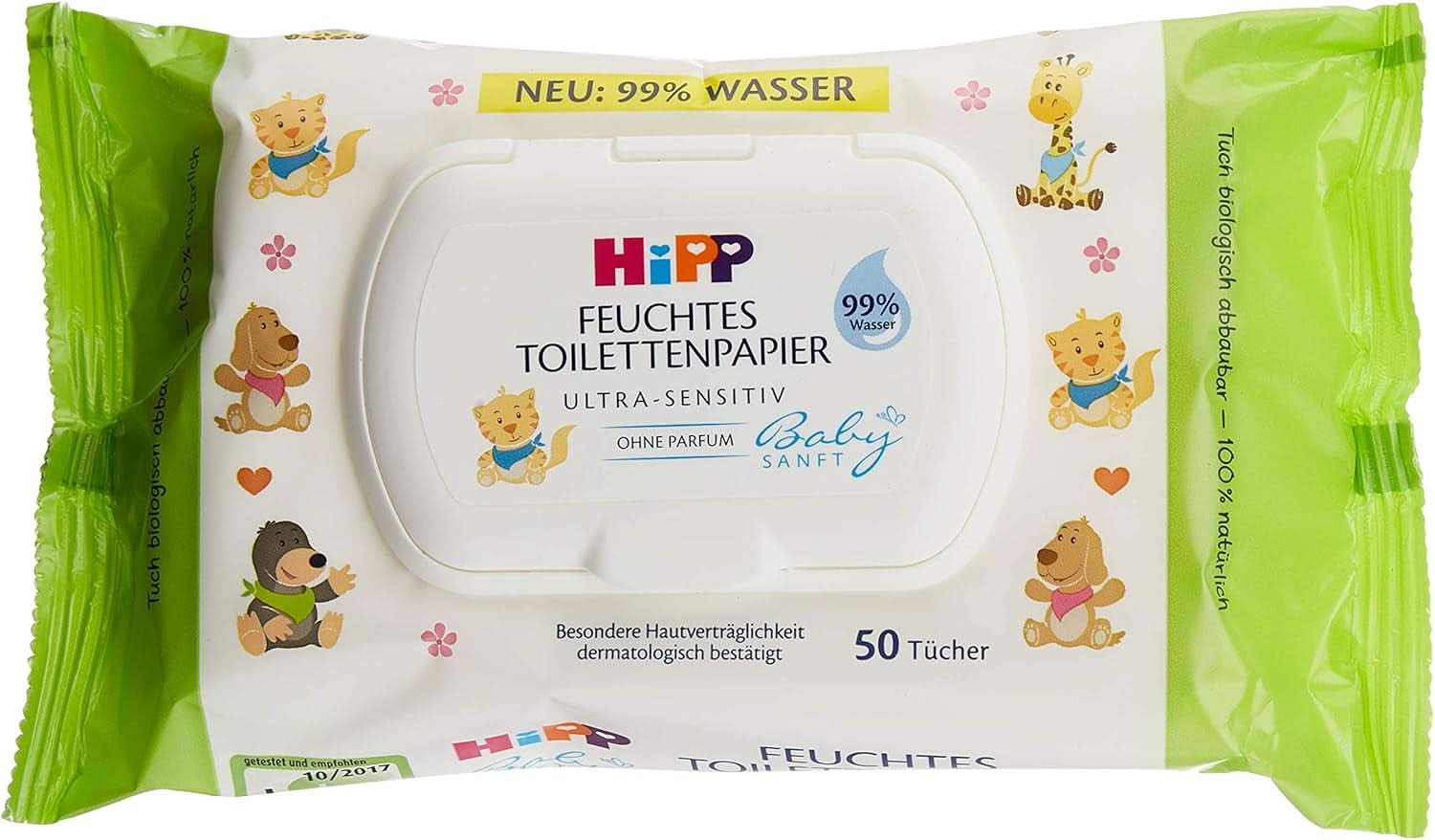 Hipp Babysanft Feuchtes Kinder toalettpapper, 6Er Pack (6 X 50 Stück) Naty Shop