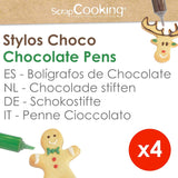 Scrapcooking - Set med 4 julchokladfärgade pennor - brun, vit, grön och röd - Ätlig färg - matfärg för att skriva - Skriv och rita på efterrätter, kakor och kakor - 7060
