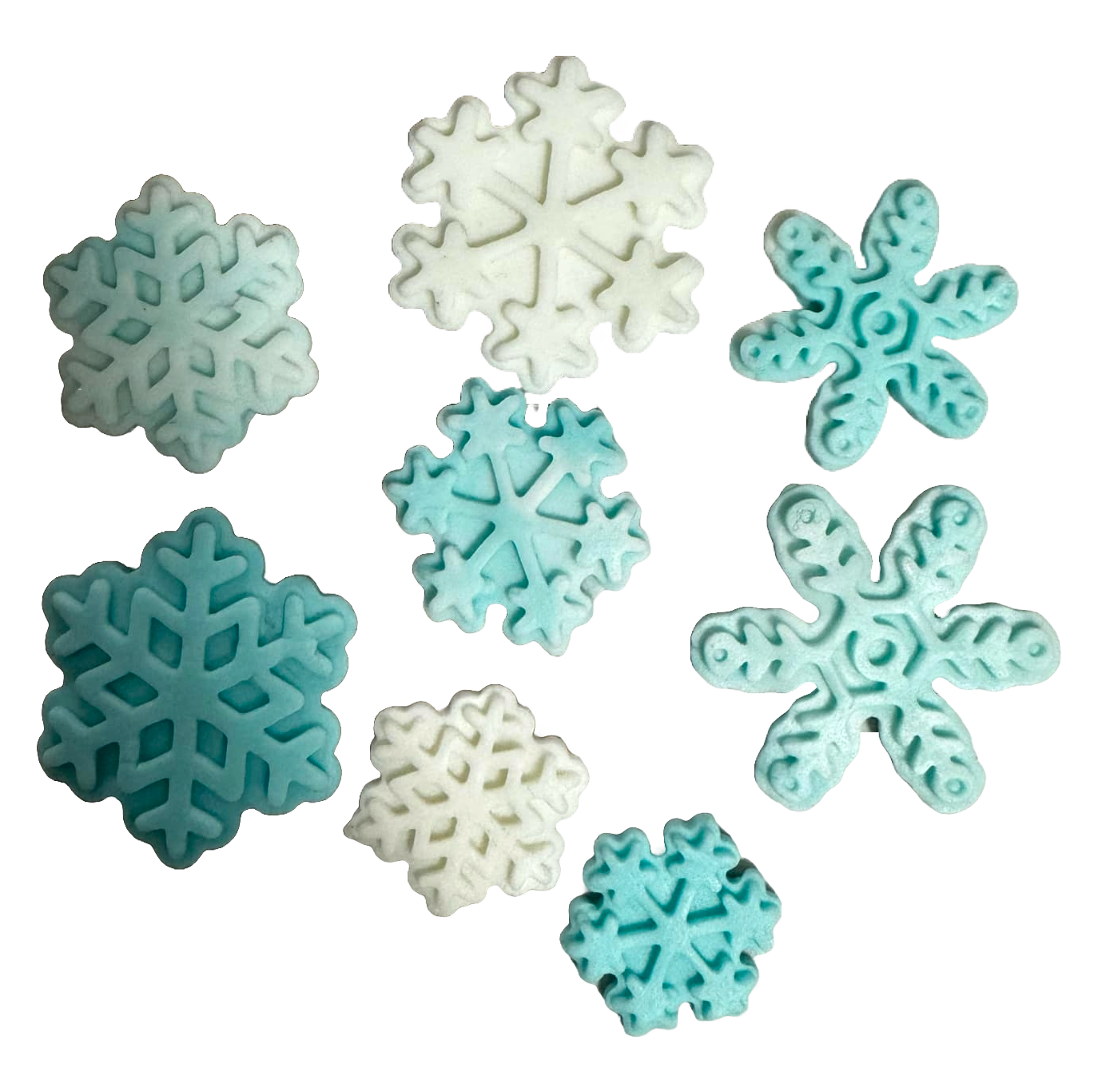 Set med 8 ätliga sockerdekorationer, Snowflakes Sugar Paste Decorations Naty Shop