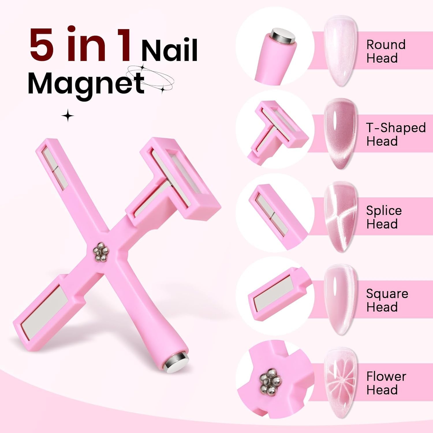 SUPWEE 5 i 1 Nagelmagnetverktyg, Pink Cat Eye Magnet Für Nägel Multifunktions Magnetstift DIY Magic 3D Magnet Stick Pen Set Nail Art Magnet Stick Für Nail Art Diy-Zubehör