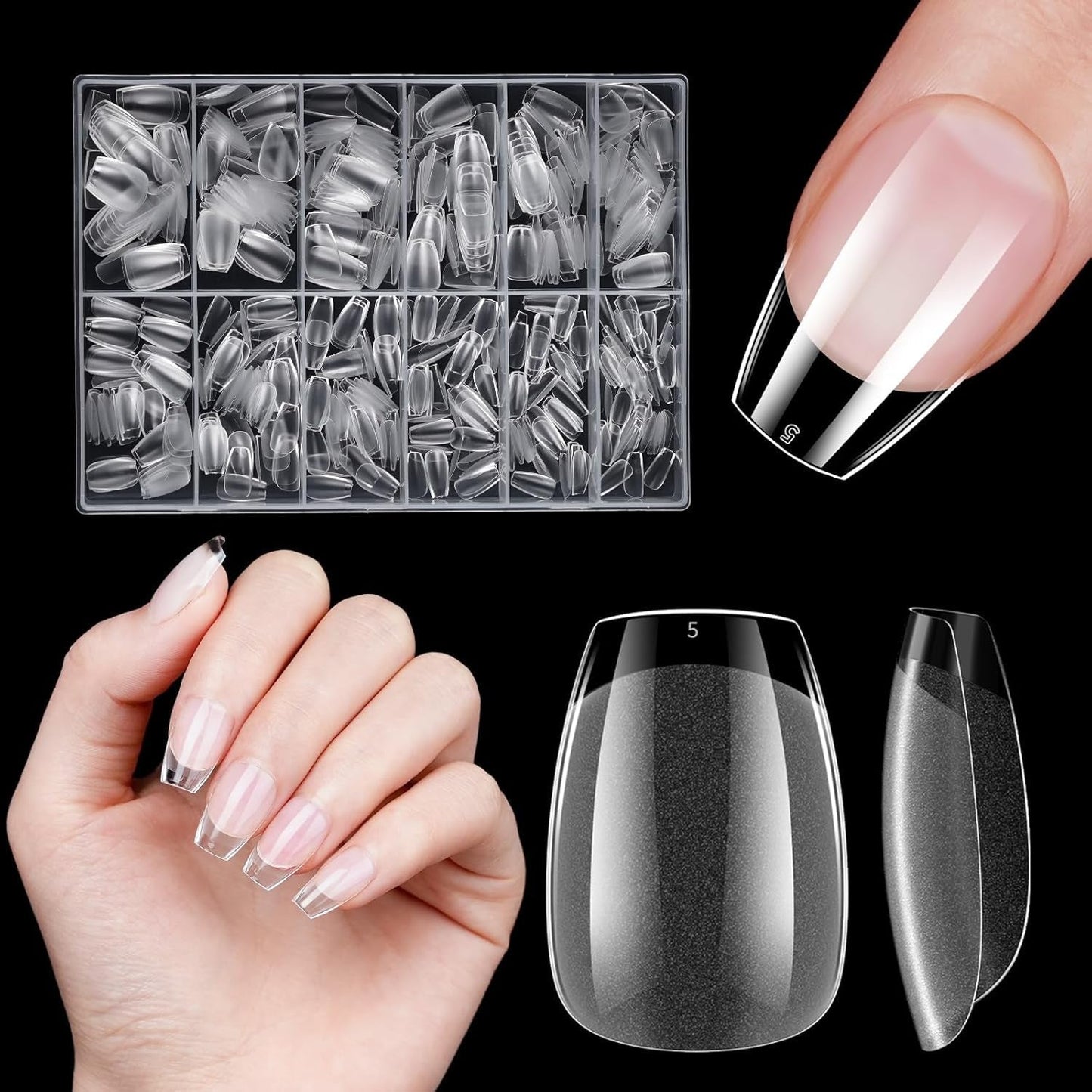 Korta konstgjorda naglar 500st mjuk gel heltäckande Nageltips för gelnaglar 12 storlekar Förpolerade nagelspetsar för gelnaglar Korta konstgjorda naglar Kista Nagelförlängningar Med Box