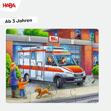 HABA brandkårspussel - 3-delat set för barn från 3 år och uppåt Polis- och ambulanspapppussel - Främjar finmotorik och koncentration - 1302759001 Puzzle Naty Shop