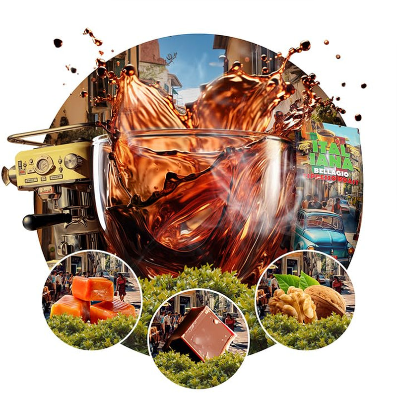Rostade kaffebönor Italiana Bellagio 1kg | 80 % Arabica och 20 % Robusta | med inslag av nötter och mörk choklad | nyrostad, låg syra | för kaffemaskiner | Blue Orca Coffee