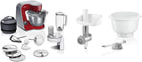 Bosch Series 4 MUM5X720 matberedare, integrerad våg, skål i rostfritt stål 3,9L, mixer 1,25L, 1000W Tillbehör Mat och amning Baby Naty Shop-paket med Bakingsensation Mörkröd/silver 2 tillbehör