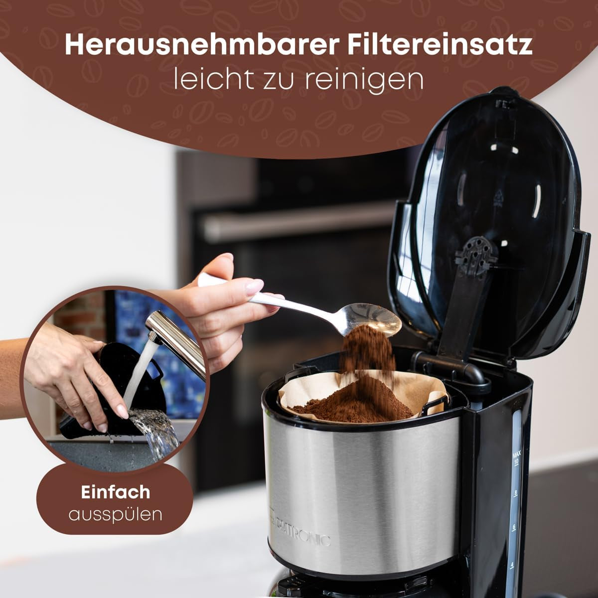 Clatronic® kaffebryggare med termokanna för 8–10 koppar kaffe (ca 1,2 l) | Kaffebryggare med filter i rostfritt stål | Dubbelvägg termokanna | Ingen temperaturförlust | Kaffebryggare 800 W | KA 3805