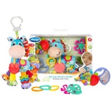 Playgro Clip Clop Sensory Garden Activity Present Pack - Sensorisk trädgårdsleksak för bebisar från 0 månader - Interaktiv leksak med skallror, bitring och barnvagnsvän - 4 stycken
